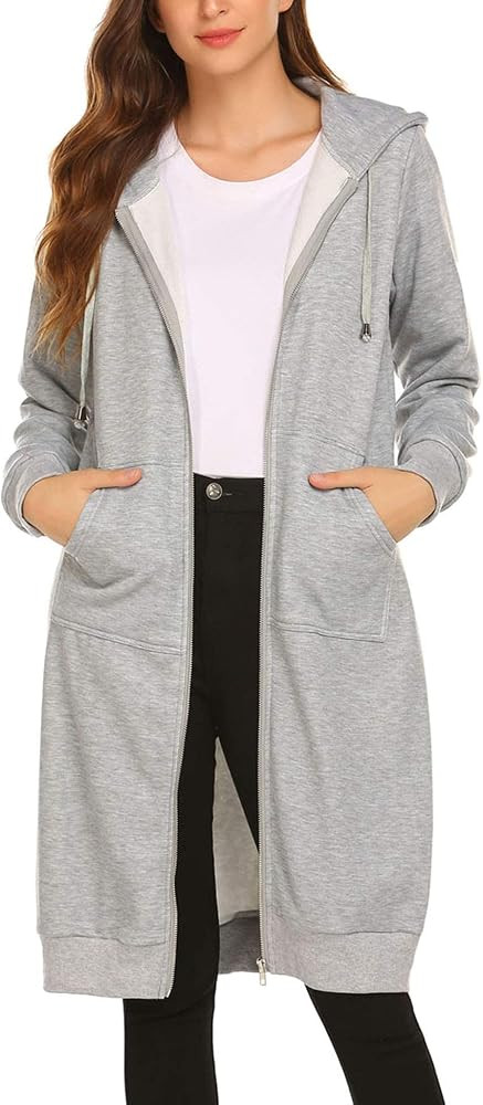 ELESOL Women Casual Zip up Fleece Hoodies Tunic Sweatshirt Long Hoodie Jacket S-XXXL | Amazon (US)
