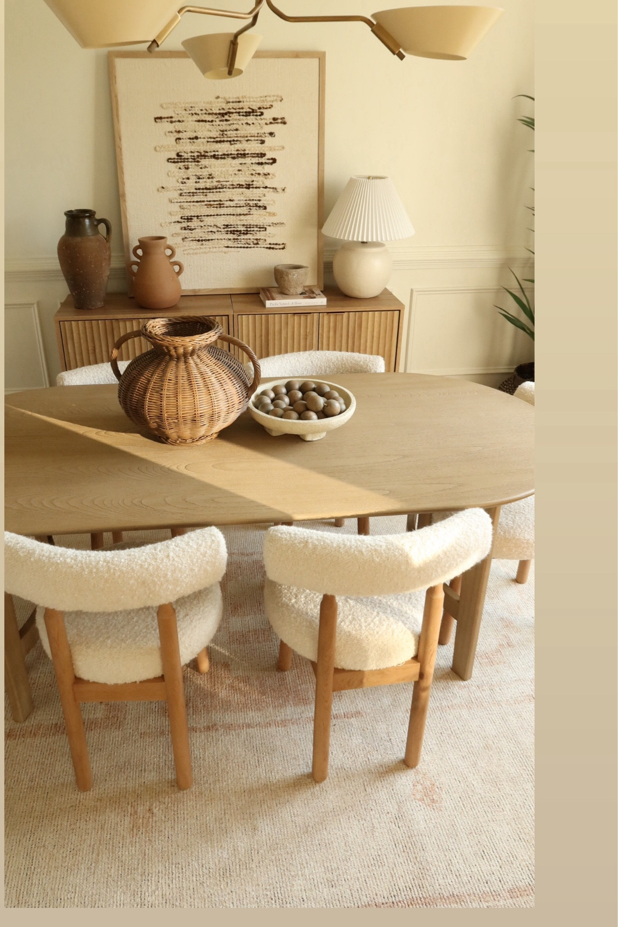 Organic modern dining room
Dining chairs-
Solid dining table- console table- wall art- lamps- vase- home decor- neutral rugs 

#LTKSummerSales #LTKHome #LTKFindsUnder100