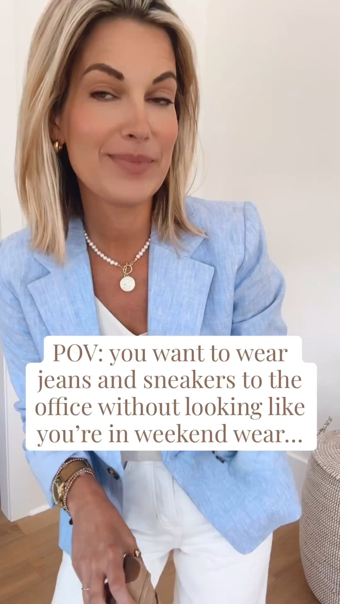 Business casual outfit. These shoes are a hybrid combo of a loafer and a sneaker!  Wearing small in the cami and blazer.  Small tall jeans (use my new customer discount code RACHELXSPANX).

#LTKWorkwear #LTKTall #LTKOver40