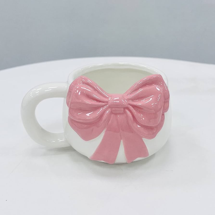 PSVOD Ceramic Coffee Mug Pink Bow Tea Cup Pottery Coffee Breakfast Milk Cup Mug Gift for Office a... | Amazon (US)