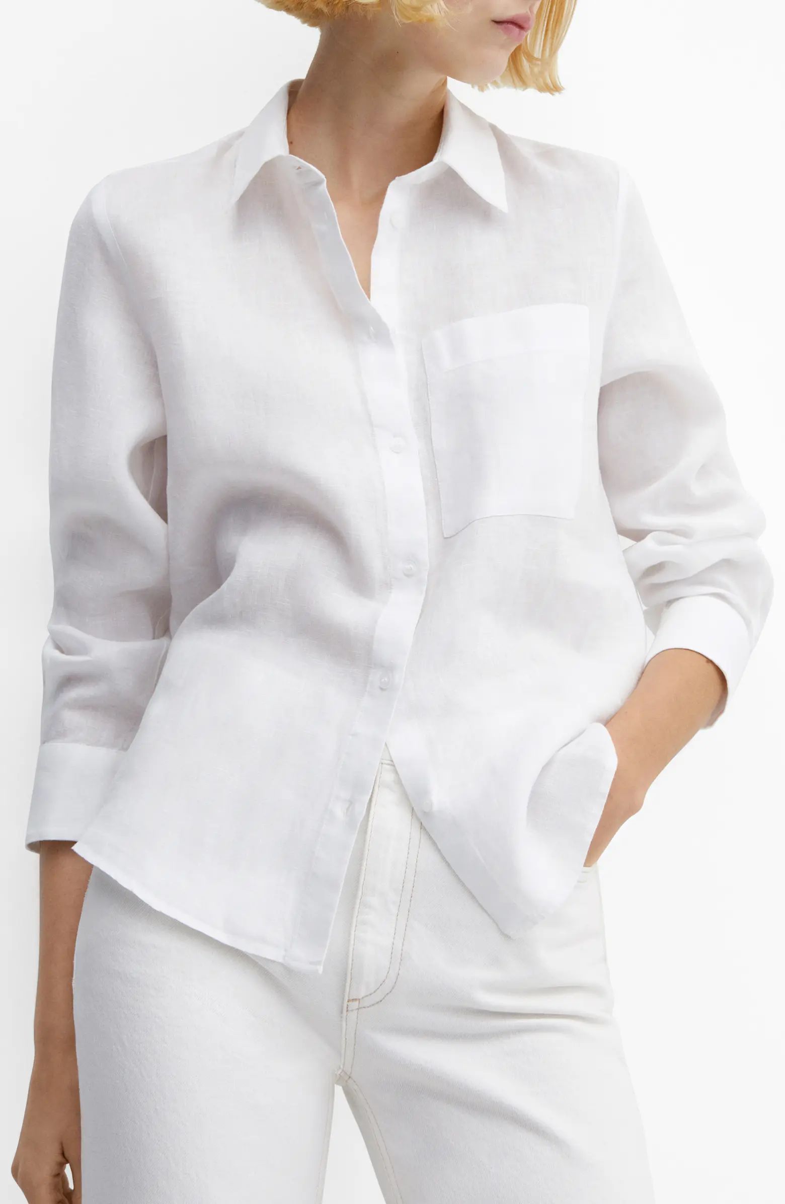 MANGO Lino Linen Shirt | Nordstrom | Nordstrom