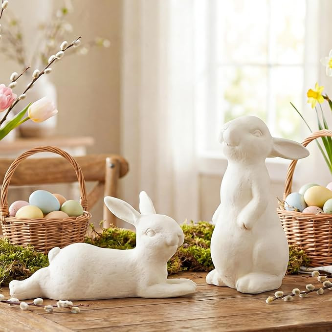 Wesiti 2 Pcs Easter Terracotta Bunny Figurines Decorations Rustic Rabbit Standing Bunny Sculpture... | Amazon (US)
