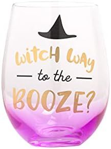 Pearhead Witch Way to The Booze, Gradient Purple Halloween Wine Glass, Whimsical, 15oz | Amazon (US)