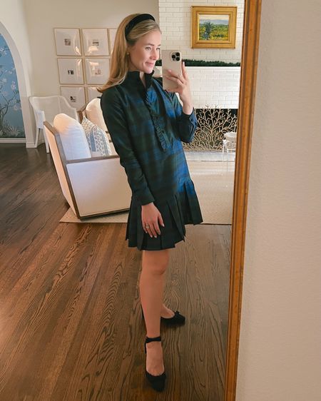 This blackwatch plaid dress is perfect for the holidays. I’m 5’2 and am wearing an XXS. (My normal size is an XS, but I size down one size in Tuckernuck dresses with a loose silhouette.) 

#LTKHoliday #LTKsalealert #LTKCyberWeek