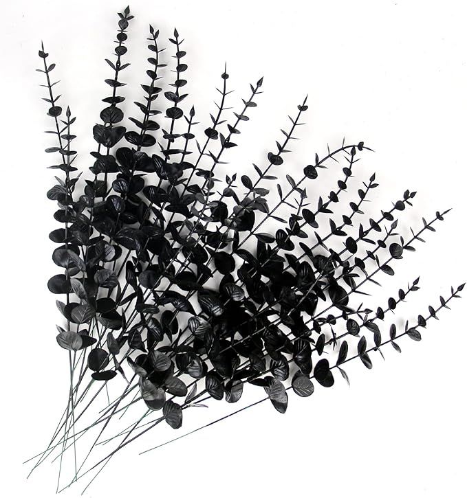 Tinsow 26 Pcs Black Artificial Eucalyptus Stems Faux Halloween Flowers Eucalyptuses Real Touch Le... | Amazon (US)