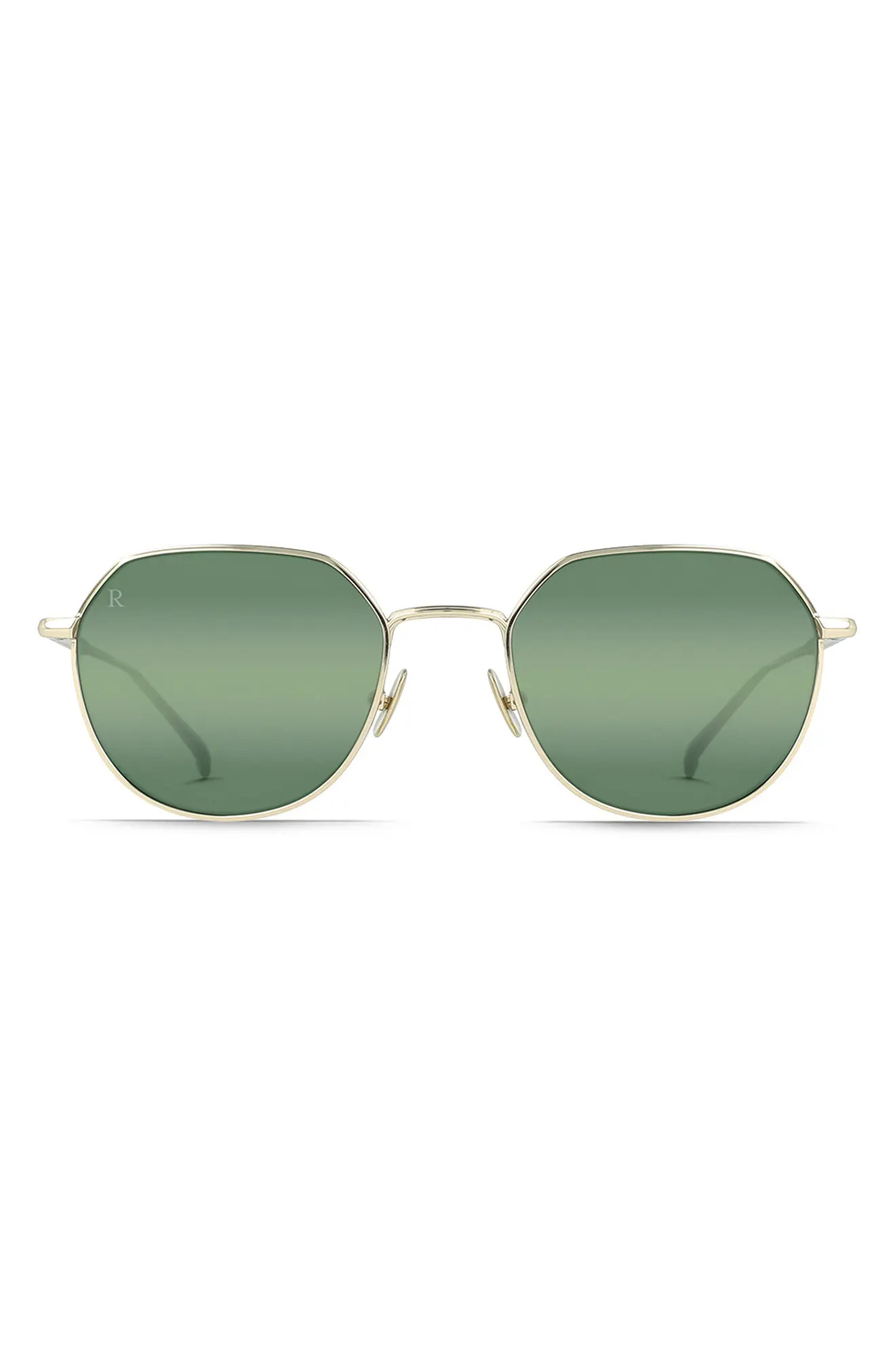 RAEN Byres 51mm Polarized Round Sunglasses in Light Gold/Mirror G15 at Nordstrom | Nordstrom