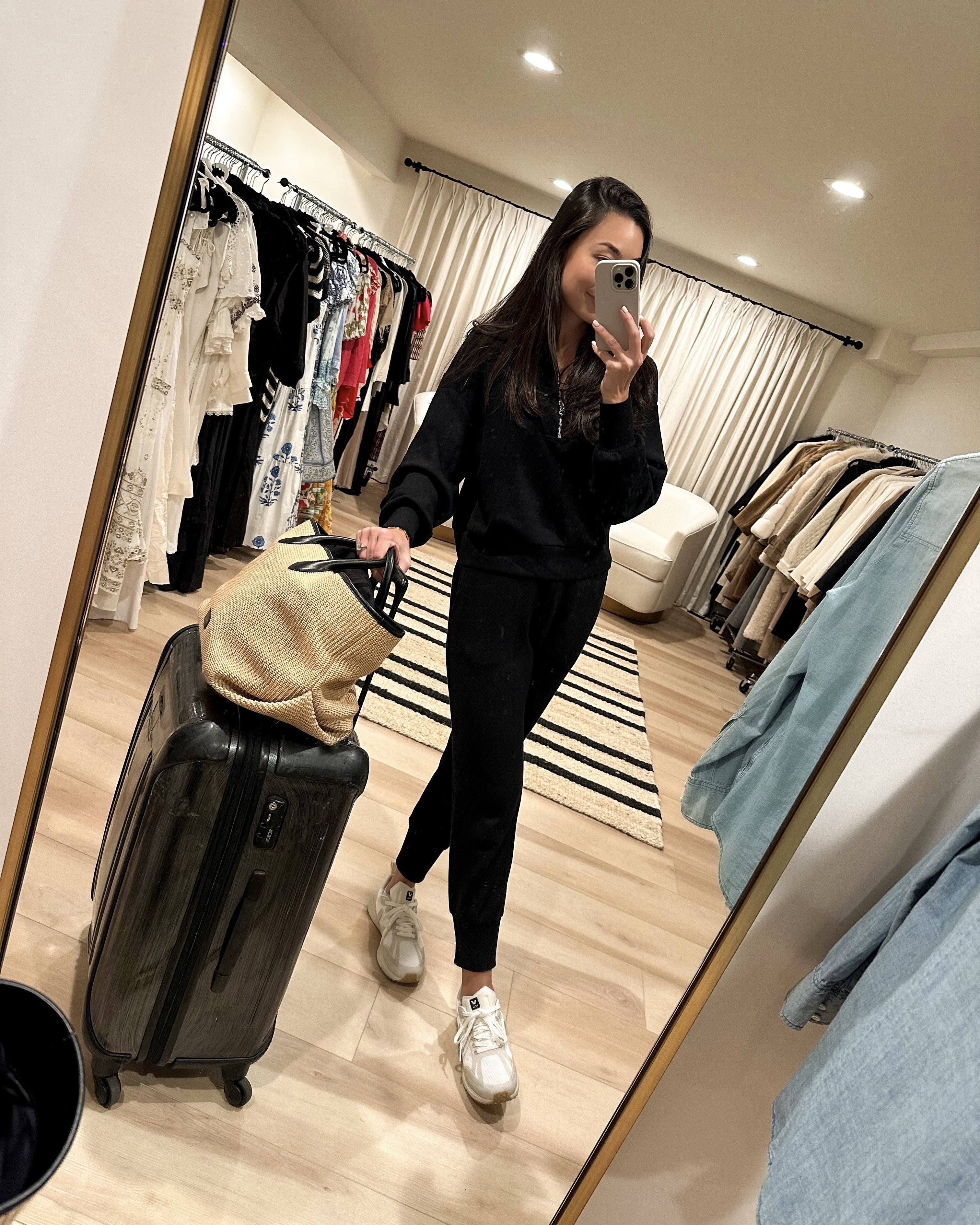 Travel outfit, luggage, jogger set, sneakers, tote bag. 

#LTKSeasonal #LTKTravel #LTKActive