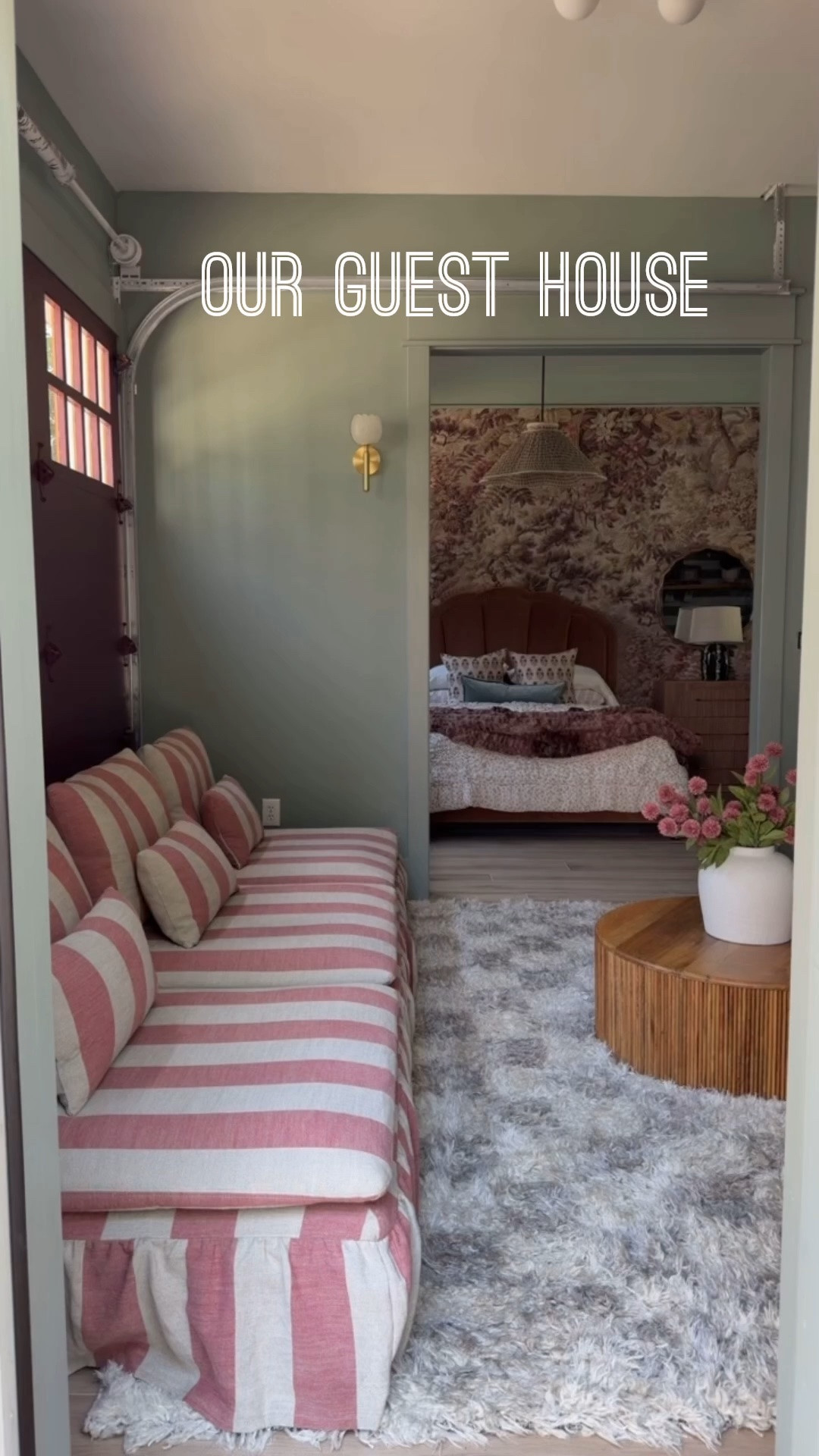 Our Garage Turned Guest House 💚 
Living Room Color- Heather Gray {Benjamin Moore} Bedroom Color- Oyster Bay (Sherwin Williams} Garage Door- Mix of Brinjal {Farrow and Ball} and Cordovan (Sherwin Williams}
Sofa Cover- Bemz

#LTKHome #LTKdayinmylife #LTKgrwm