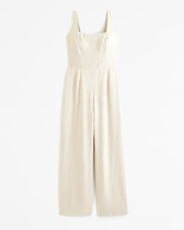 Women's Squareneck Linen-Blend Jumpsuit | Women's Dresses & Jumpsuits | Abercrombie.com | Abercrombie & Fitch (US)