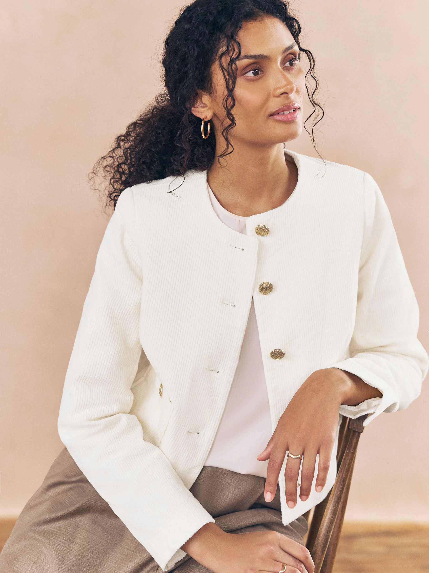 Buy Ecru Cord Collarless Jacket from Next Ireland | Next EU