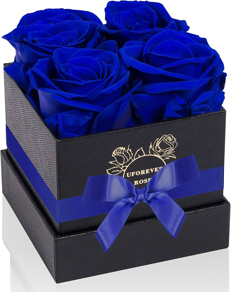 4-Piece Preserved Roses in a Box, Preserved Flowers, Roses Gift for Her, Royal Blue | Amazon (US)