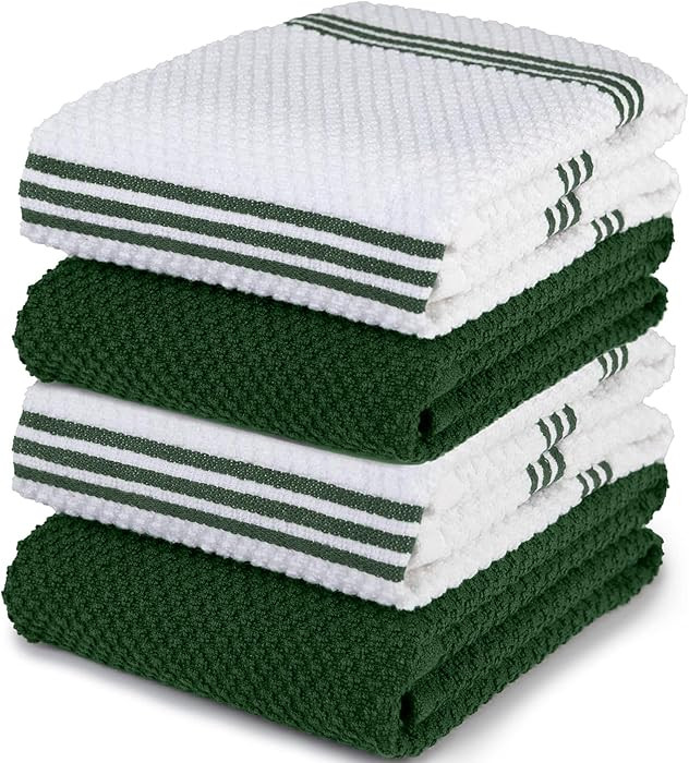 Sticky Toffee Cotton Kitchen Towels Set of 4 – 28x16 in Dark Green and White Dish Towels, Reusa... | Amazon (US)
