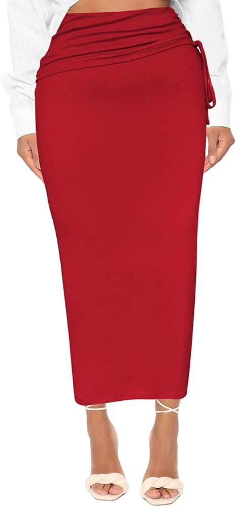 SEBOWEL Women Casual High Waisted Ruched Maxi Long Skirts Asymmetrical Pencil Bodycon Going Out C... | Amazon (US)