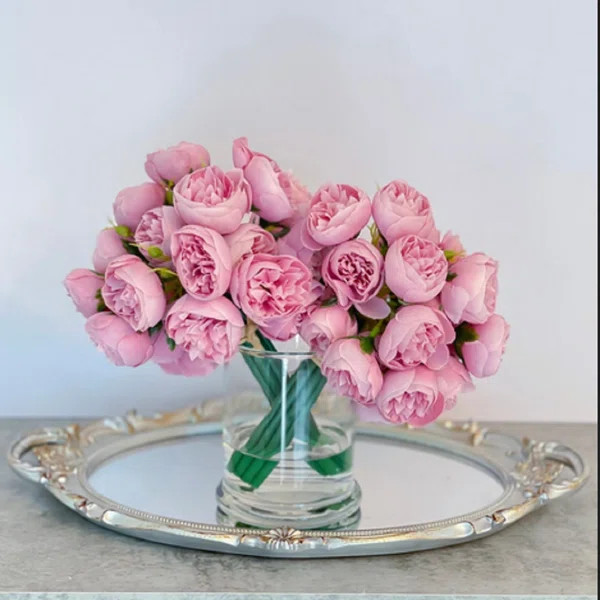 Faux Silk Peony Arrangement in Vase | Wayfair North America