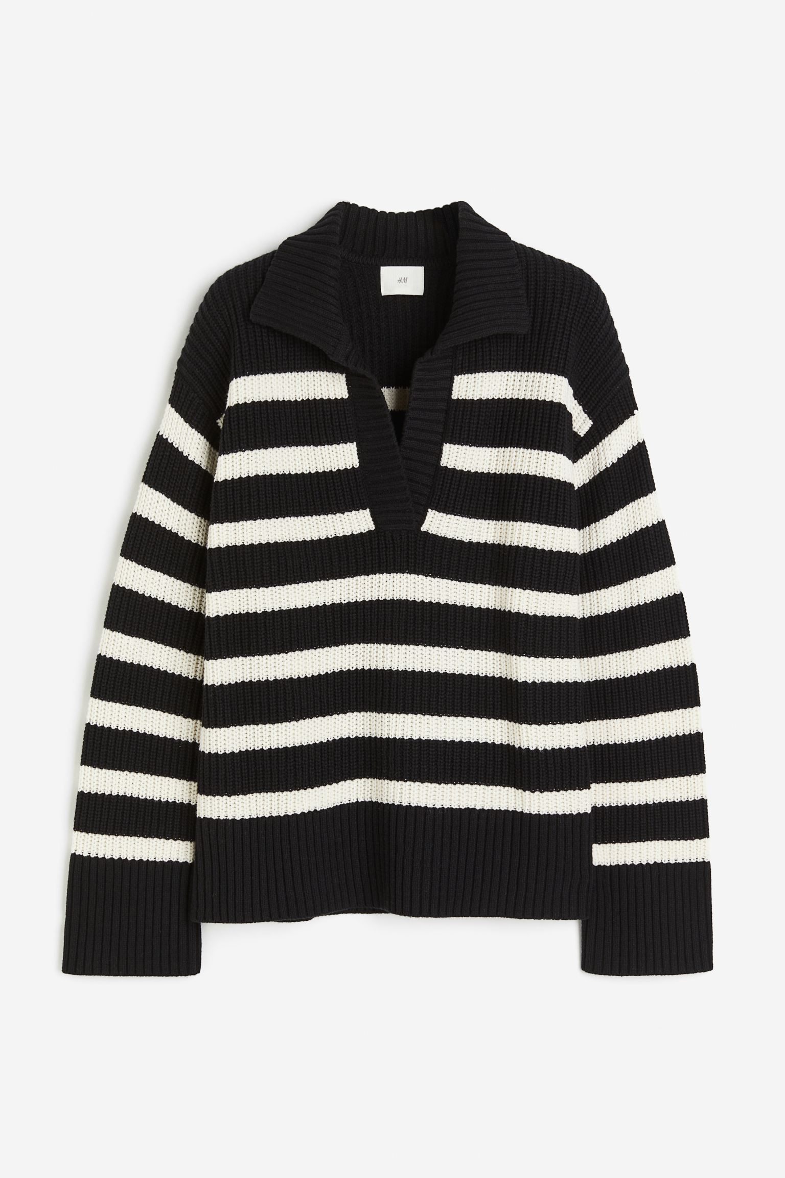 Rib-knit polo jumper - Light beige/Black striped - Ladies | H&M GB | H&M (UK, MY, IN, SG, PH, TW, HK)
