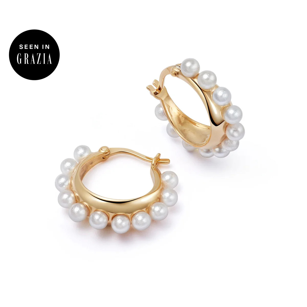 Shrimps Pearl Mini Hoop Earrings 18ct Gold Plate | Daisy London Jewellery