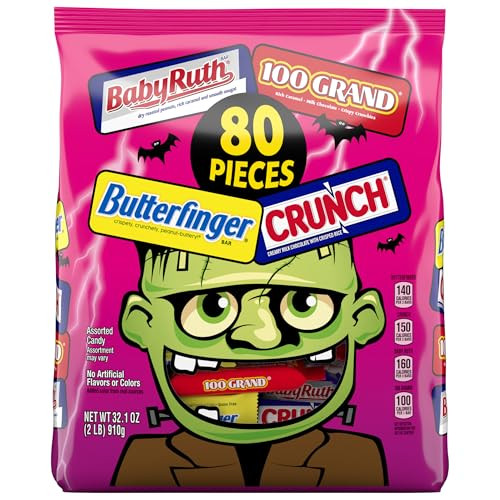 Butterfinger, CRUNCH, Baby Ruth and 100 Grand, 80 Count, Assorted Mini and Fun Size Individually ... | Amazon (US)