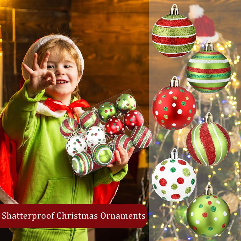 Yendrell 12 Pcs 2.4 Inch Christmas Tree Ornaments, Red White Green Shatterproof Christmas Balls D... | Walmart (US)