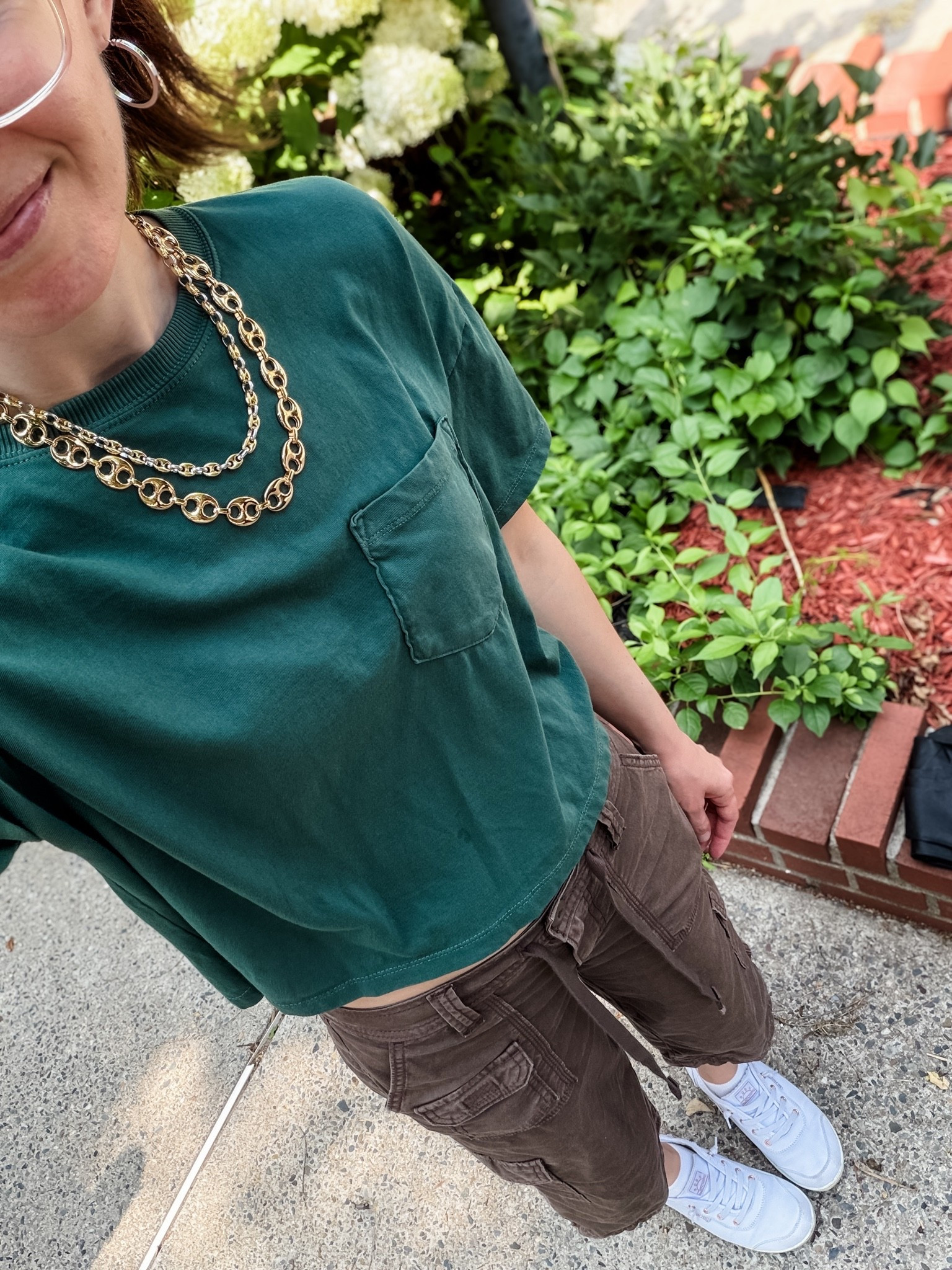 Cropped Tee: TTS
Cargo capris: TTS, if between go up 
Sneakers: TTS

#LTKootd #LTKdayinmylife #LTKSaleAlert