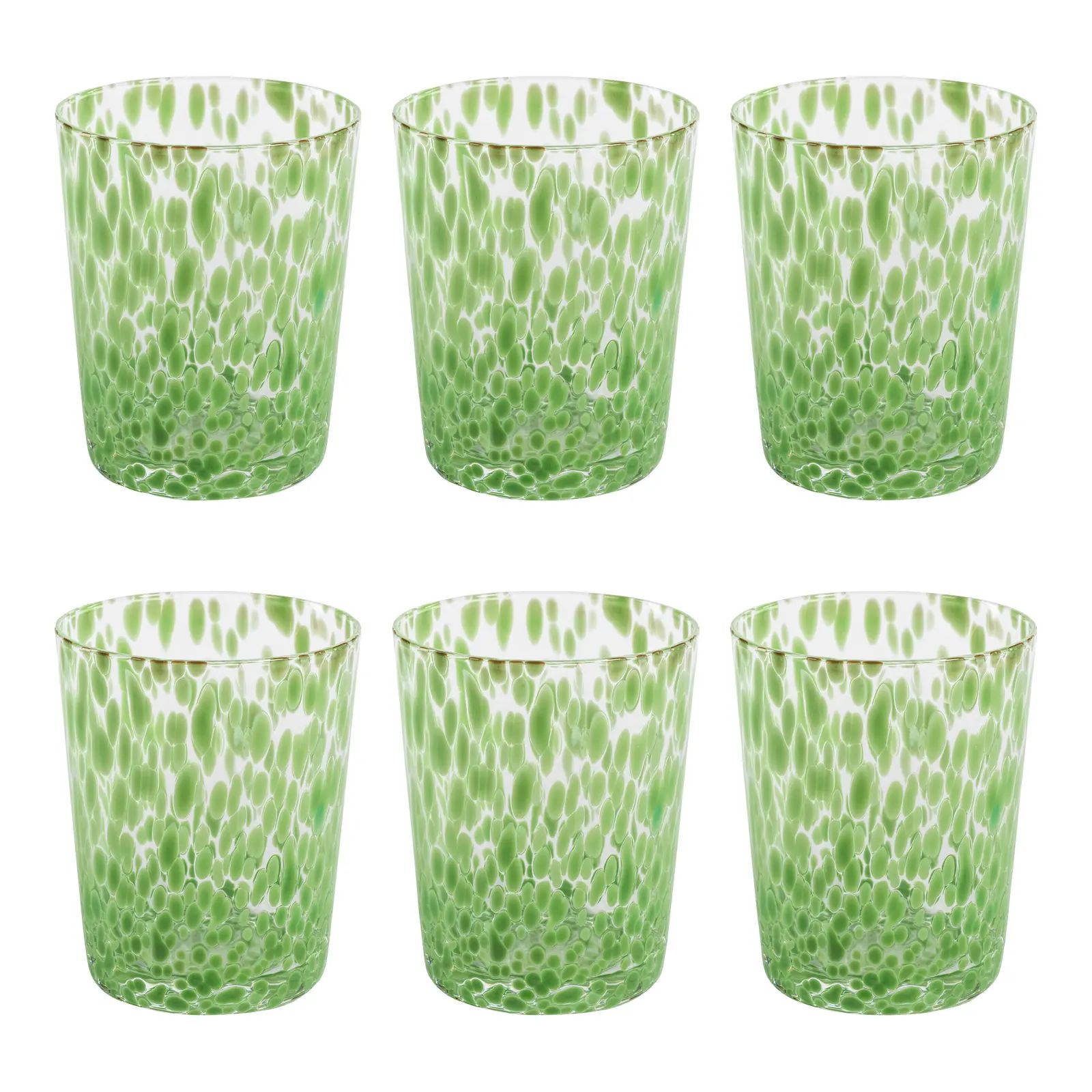 Willa Speckled Glass Tumblers - Green, Set of 6 | Chairish