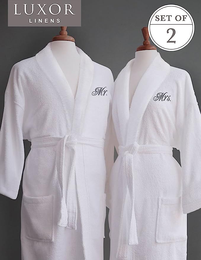 Luxor Linens Couple's Terry Cloth Bathrobe Egyptian Cotton Unisex Luxurious Soft Plush Elegant Sa... | Amazon (US)