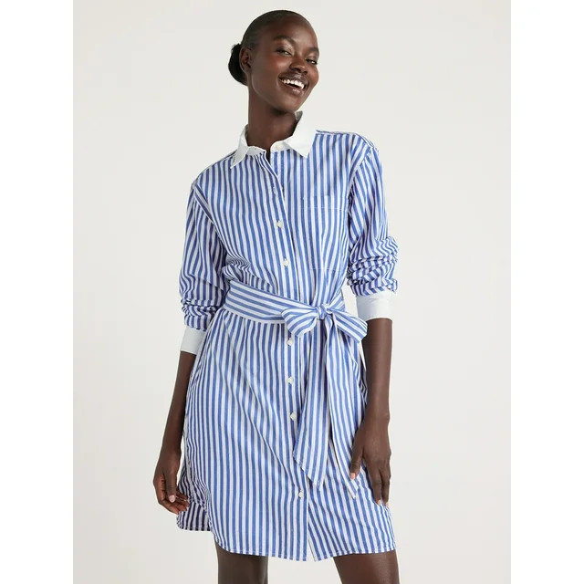 Free Assembly Mini Shirtdress with Long Sleeves, Sizes XS-XXXL - Walmart.com | Walmart (US)