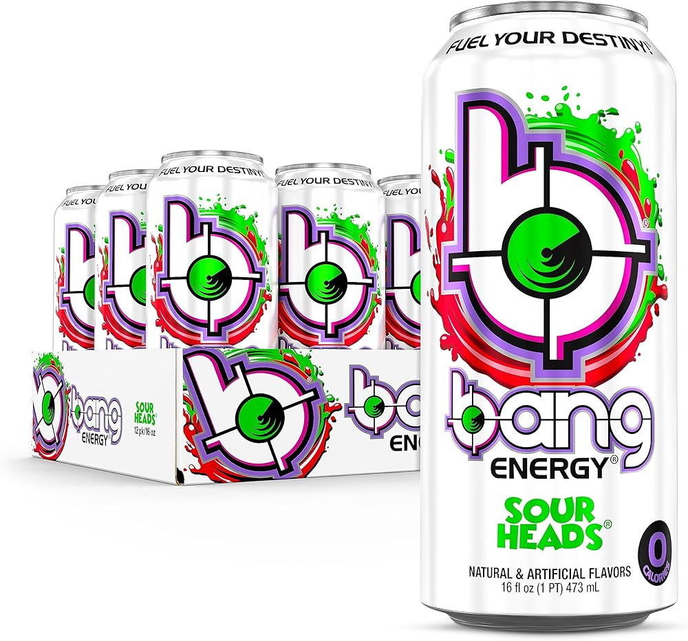 Bang Energy Sour Heads, Sugar-Free Energy Drink, 16-Ounce (Pack of 12) | Amazon (US)