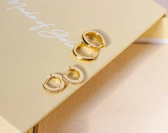 18K Gold Hoop Earrings Small Hoop Earrings Earring Set Jewelry Gift Set Gifts for Her Gold Hoops ... | Etsy (US)