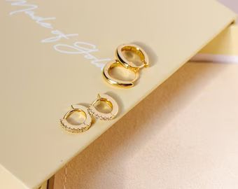 18K Gold Hoop Earrings Small Hoop Earrings Earring Set Jewelry Gift Set Gifts for Her Gold Hoops ... | Etsy (US)