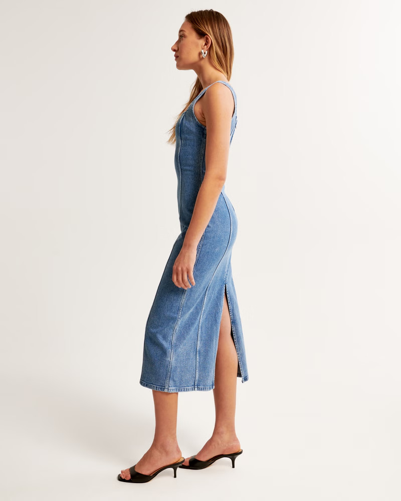 Women's Denim Column Midi Dress | Women's Clearance | Abercrombie.com | Abercrombie & Fitch (US)