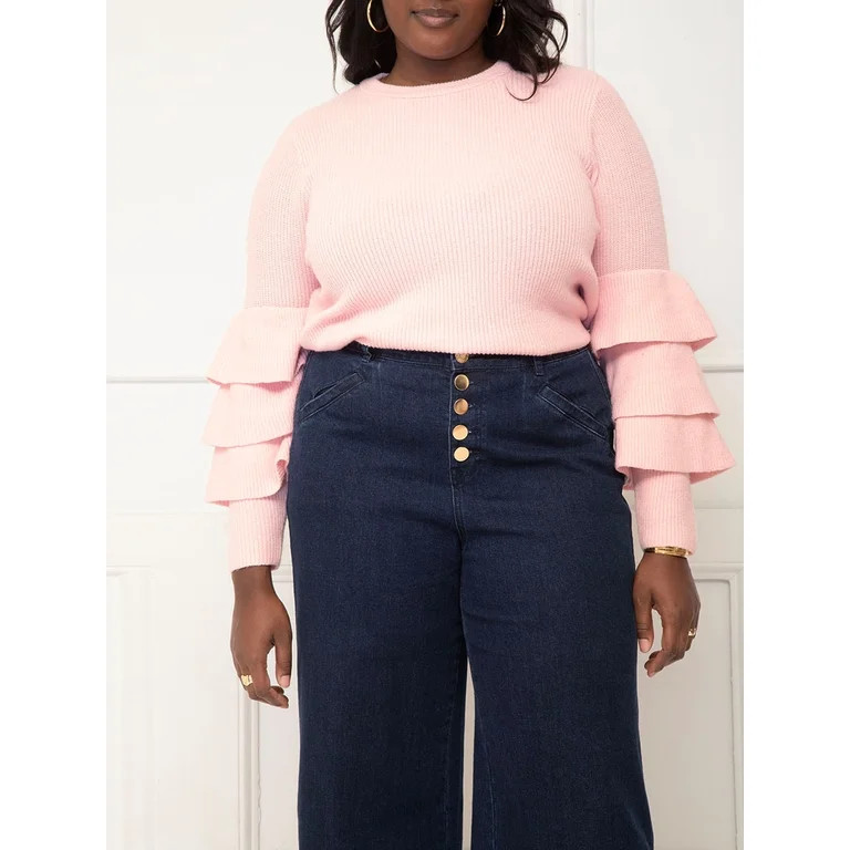 ELOQUII Elements Women's Plus Tiered Sleeve Sweater | Walmart (US)