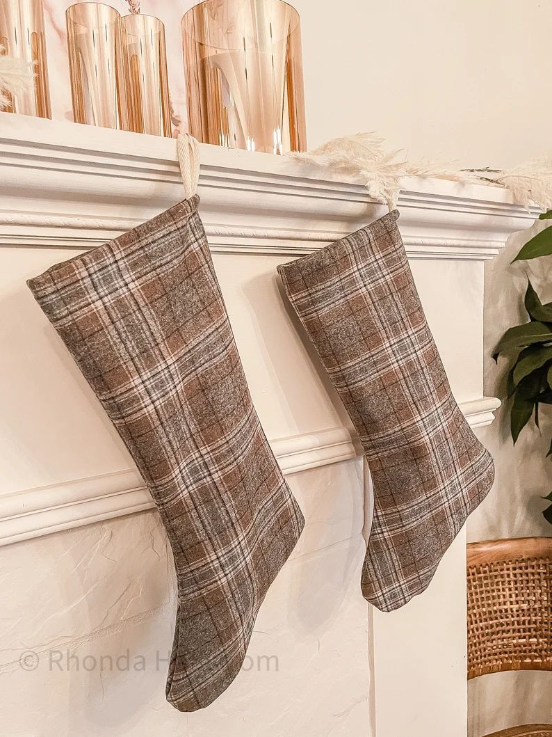 Plaid Christmas Stockings/grey Wool Modern Family Stockings/ - Etsy | Etsy (US)