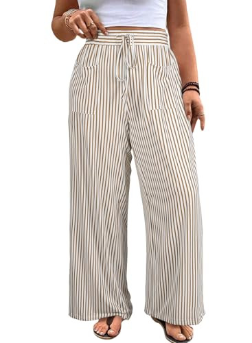 Eytino Womens Plus Size Wide Leg Pants Elastic High Waist Striped Casual Palazzo Pants Lounge Tro... | Amazon (US)