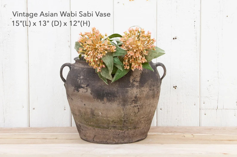 Vintage Asian Wabi Sabi Vase, Gray Tall Terracotta Vase, Charcoal Chinese Asian Earthenware, Rust... | Etsy (US)