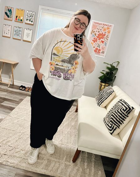 Plus Size OOTD. Caroline is wearing a pair of her favorite Ava and Viv straight leg jeans from Target (28), an oversized graphic tee from Wild Fable at Target, and a pair of classic white Reebok sneakers. 

#LTKstyletip #LTKSeasonal #LTKcurves