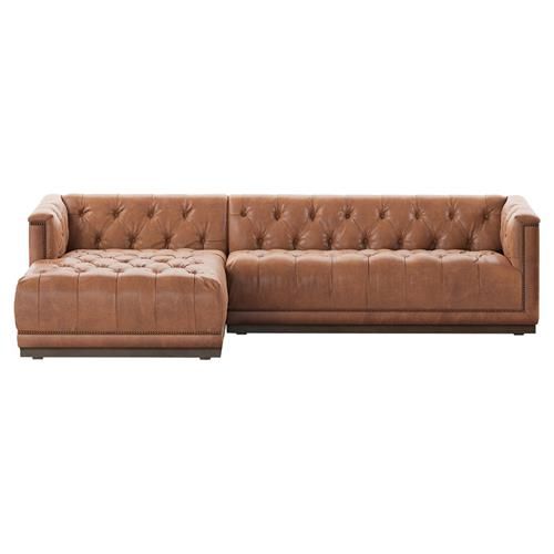 Emmy Rustic Warm Brown Leather Sectional - Left Arm Facing - 109"W x 62"D | Kathy Kuo Home
