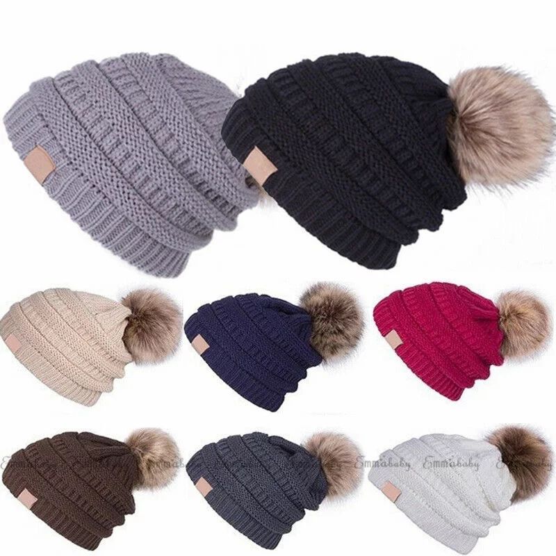 Fashion Women Ladies Winter Beanie Hat Warm Knitted With Small Crystals Large Pom Pom Hats | Walmart (US)