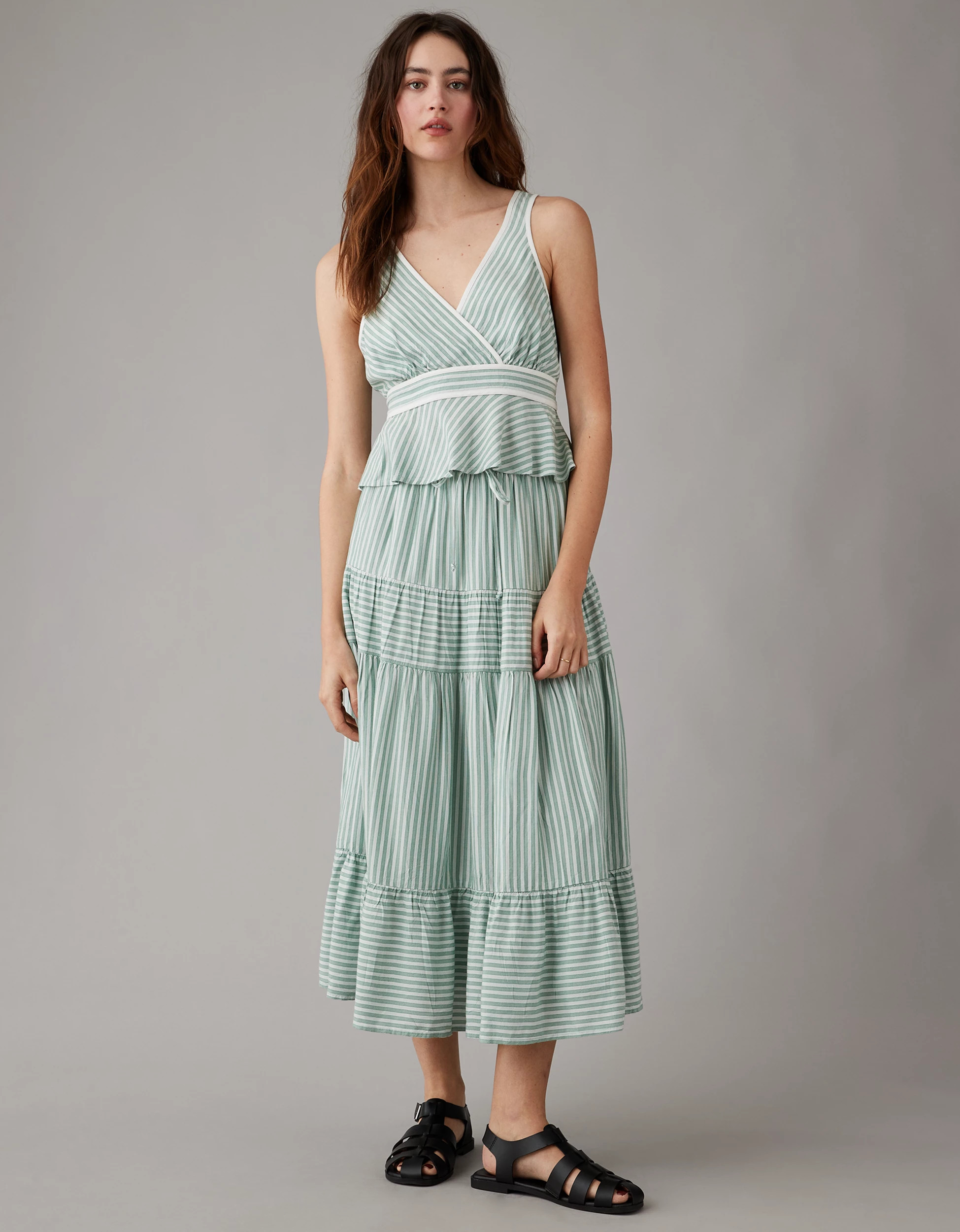 AE Tiered High-Waisted Striped Maxi Skirt | American Eagle Outfitters (US & CA)