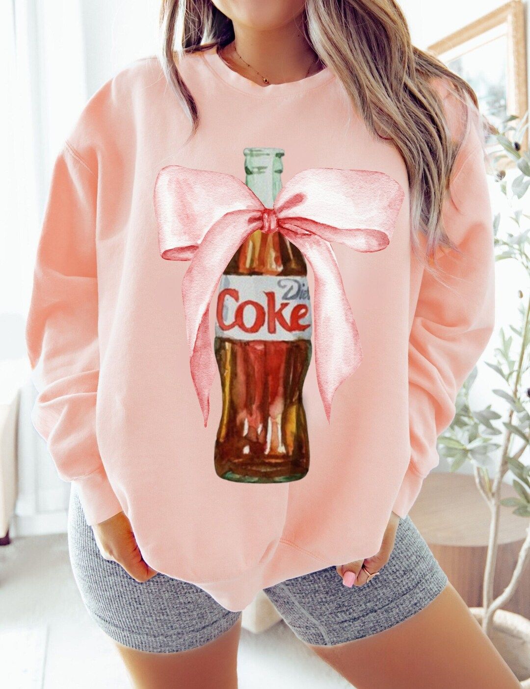 Diet Coke Sweatshirt Comfort Colors® Coquette Girly Water Color Coke Bottle With a Bow Crewneck ... | Etsy (US)