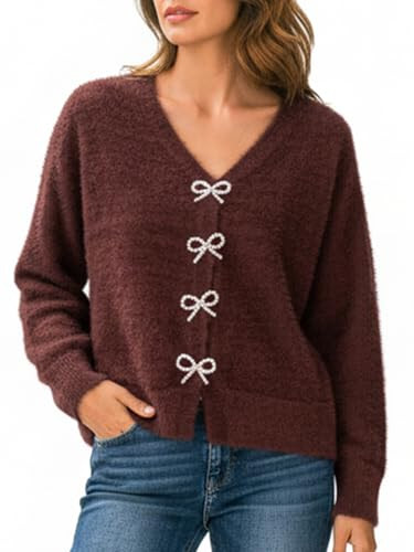 CUPSHE Women's Knit Cardigan Cozy Open Front Fall Sweater with Bow Buttons | Amazon (US)