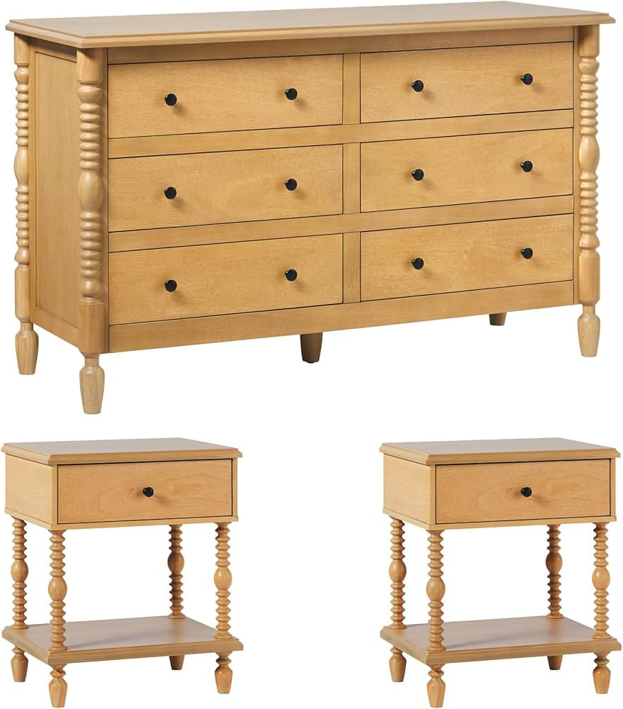 Walker Edison Solid Wood Spindle Vivienne EZ Assembly 1-Drawer Nightstands and 6-Drawer Dresser, ... | Amazon (US)