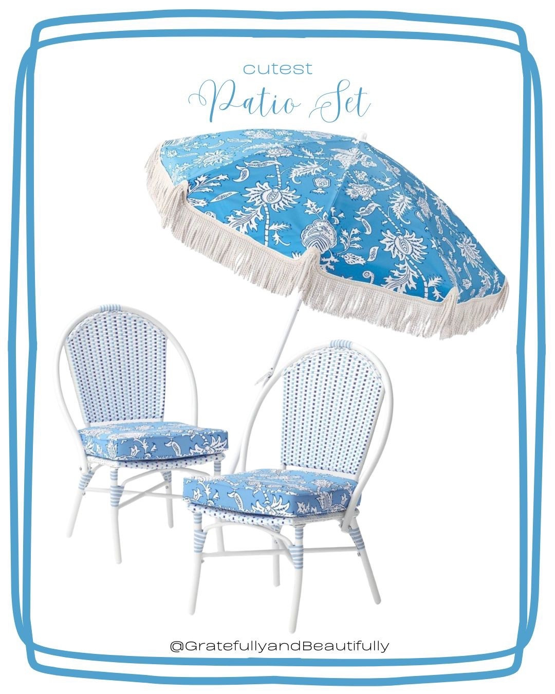 Just the most beautiful patio set in blue and white! Umbrella and chairs

#LTKHome #LTKSeasonal