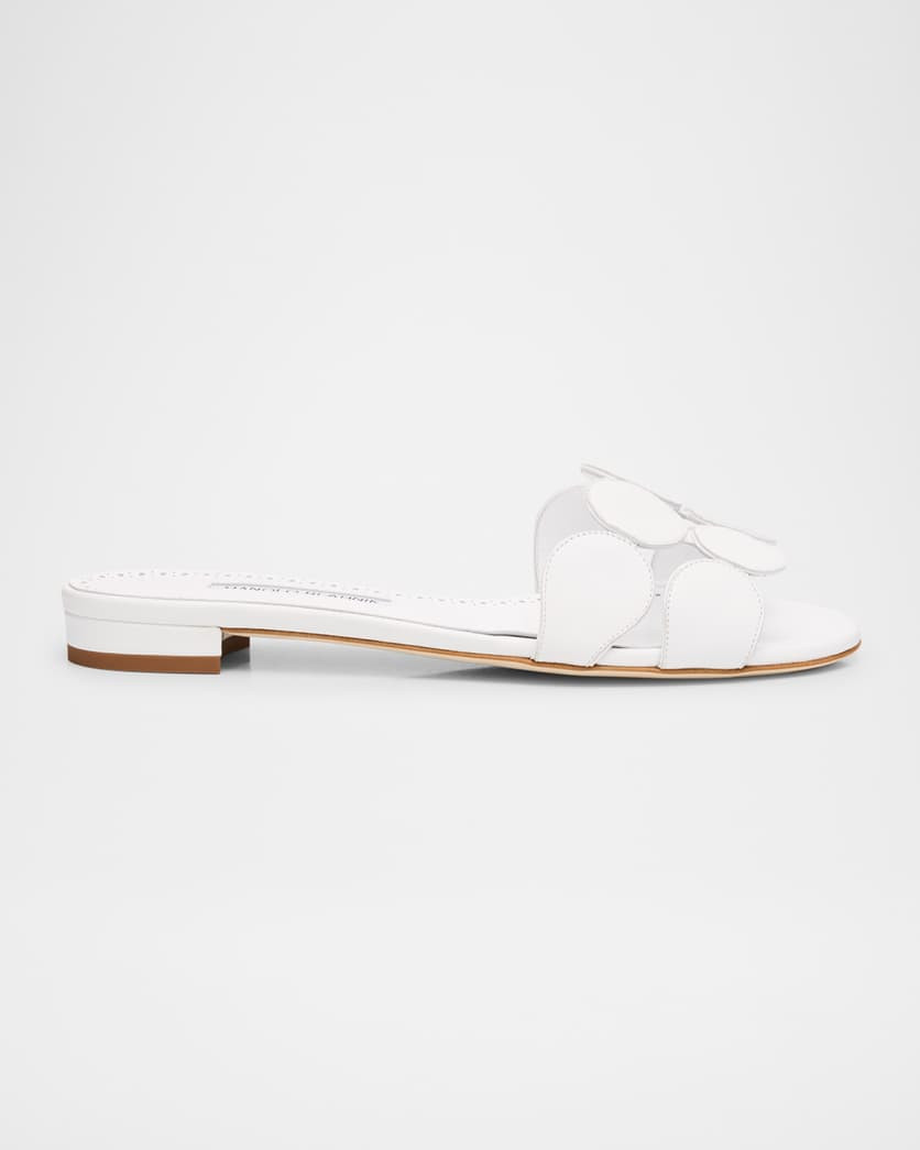 Circle-Cut Leather Flat Slide Sandals | Neiman Marcus