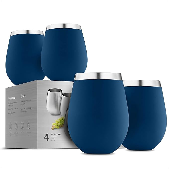 Stainless Steel Unbreakable Wine Glasses - 18 Ounce Set of 4 Wine glasses. Premium Grade 18/8 Sta... | Amazon (US)