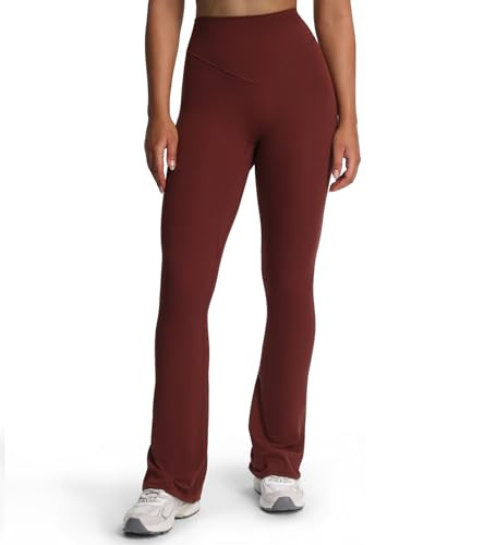 Aoxjox Workout Breeze Flares Leggings for Women High Waisted Tummy Control Buttery Soft Wide Leg Yoga Pants 32" (Rum Raisin, X-Large) | Amazon (US)