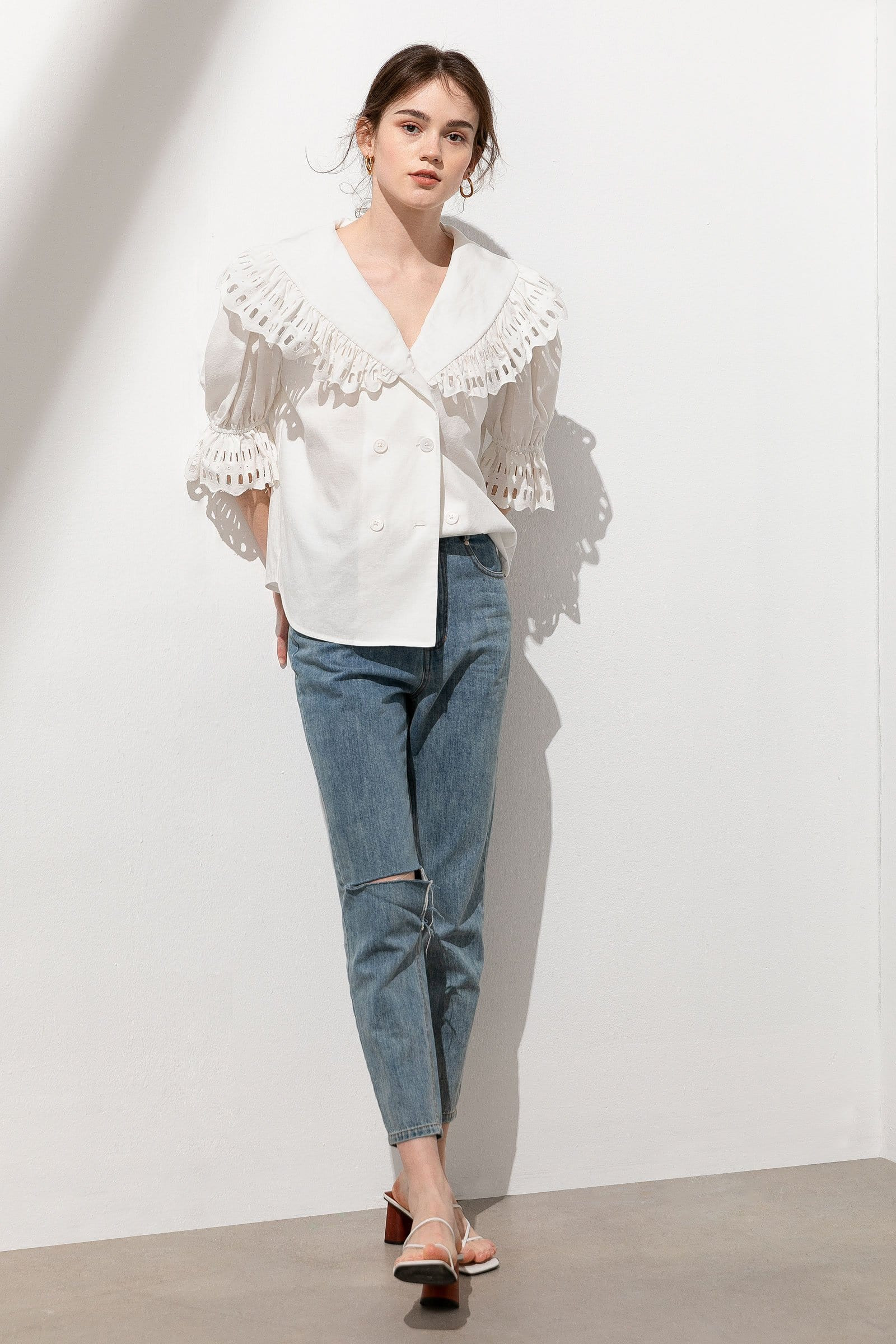 Elizabeth Ruffle Sailor Collar Blouse | J.ING