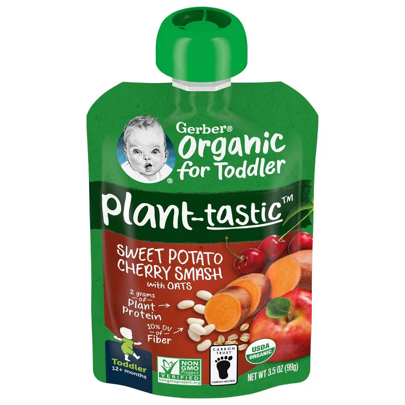 Gerber Plantastic Toddler Sweet Potato Cherry Smash Baby Snacks Pouch - 3.5oz | Target