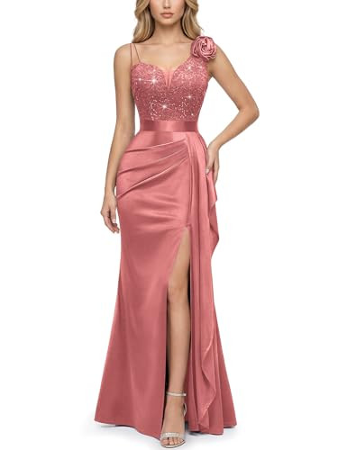 Miusol Women's Elegant V-Neck Ruched Sequin Split Wedding Guest Long Dress | Amazon (US)