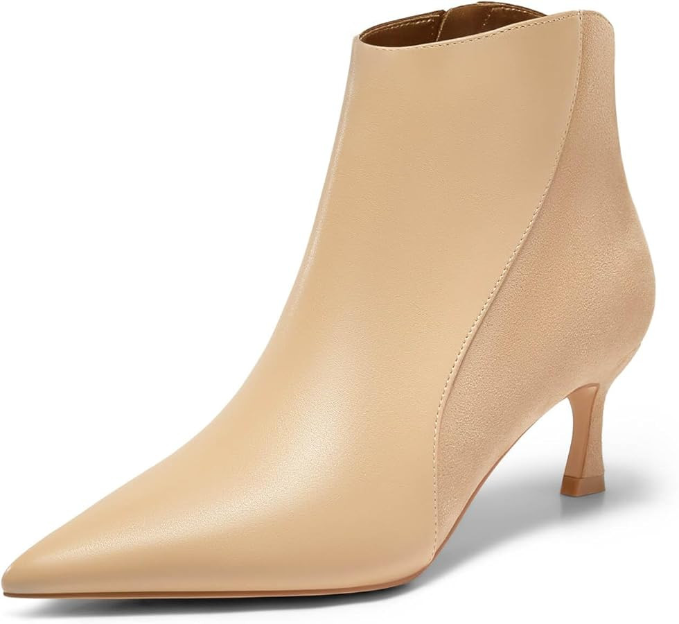 Coutgo Womens Kitten Heel Ankle Boots Pointed Toe Side Zipper Fall Winter Booties Shoes | Amazon (US)