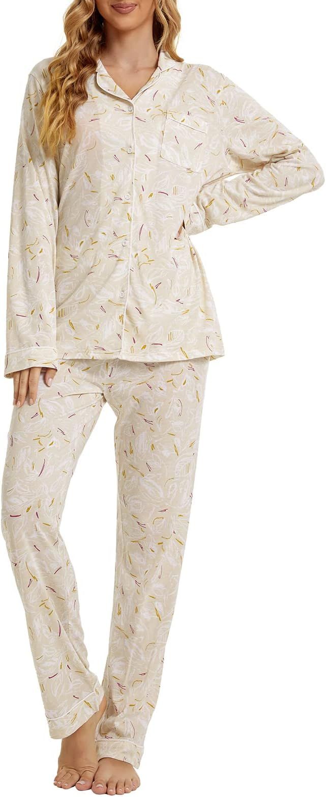 Tugege Pajamas Set Long Sleeve Sleepwear Womens Button Down Nightwear Pj Sets | Amazon (US)